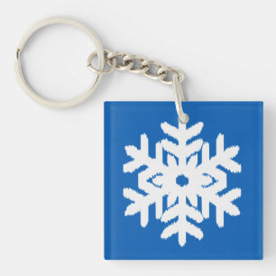 Porte-clefs Flocon de neige Ikat - Bleu cobalt et blanc
