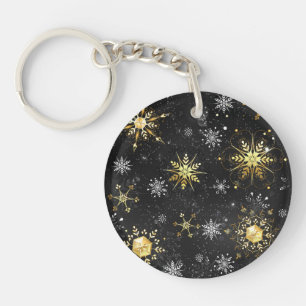 Porte-clefs Flocons de neige dorés de Noël sur fond noir