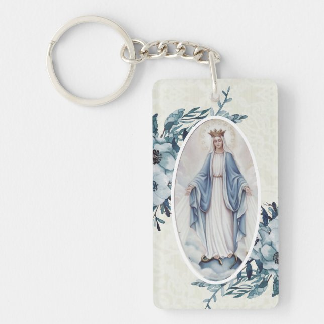 Porte-clefs Floral bleu | Dame de grâce | Vierge | Dentelle (Devant)