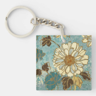 Porte-clefs Floral décoratif dans bleu et blanc