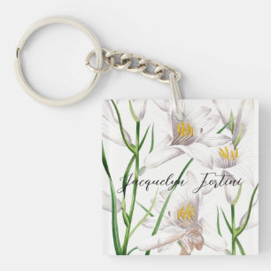 Porte-clefs Floral Elegant Chic Cute Calligraphie Ajouter Nom