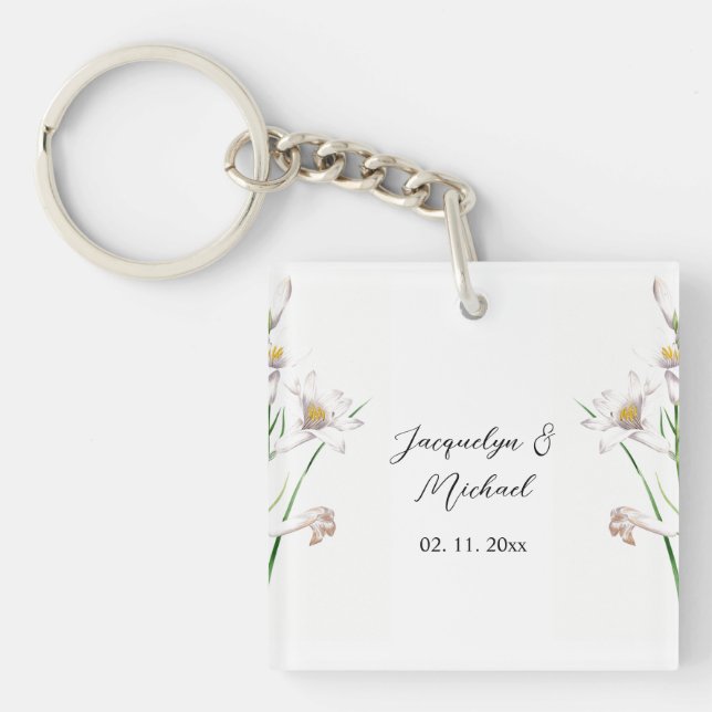 Porte-clefs Floral Elegant Chic Cute Calligraphie Ajouter Nom (Devant)