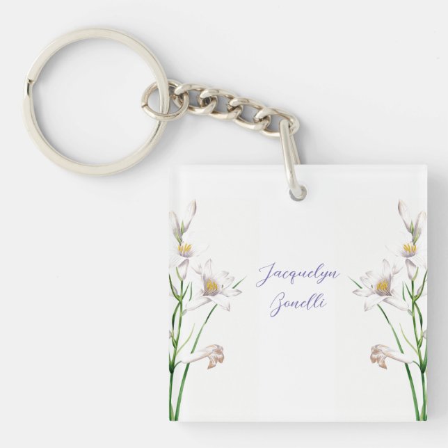 Porte-clefs Floral Elegant Chic Cute Calligraphie Ajouter Nom (Devant)