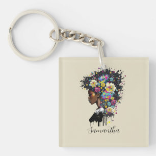 Porte-clefs Floral étincelante Africaine Américaine