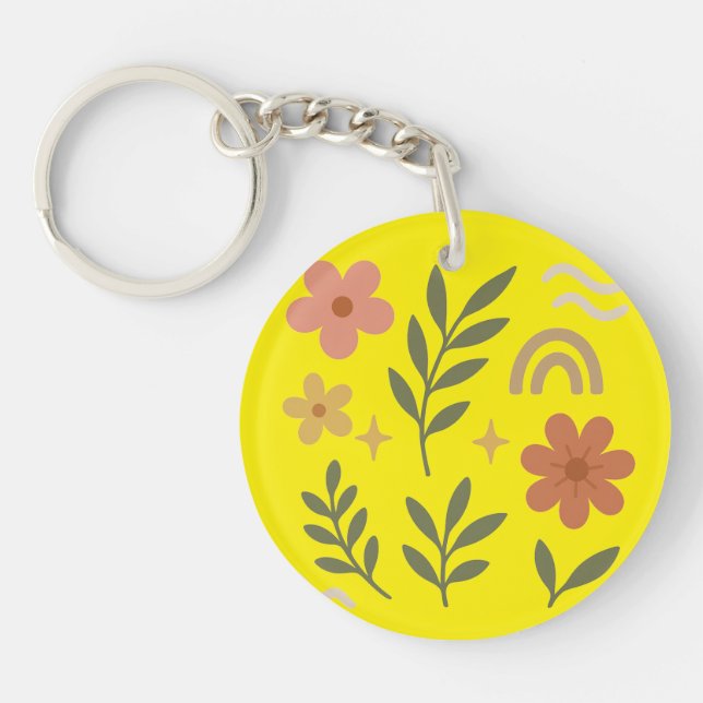 Porte-clefs Floral Jaune Porte - clé ronde (Devant)