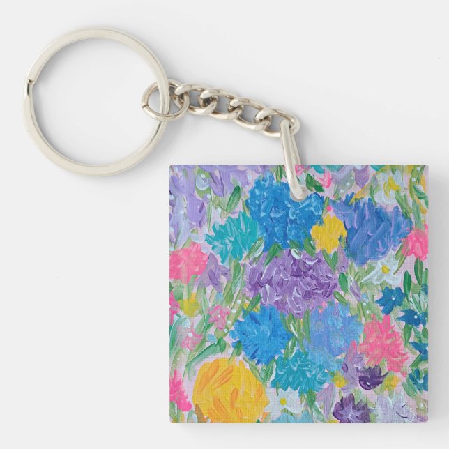 Porte-clefs Floral Majesté Acrylique Carré Porte - clé (Devant)