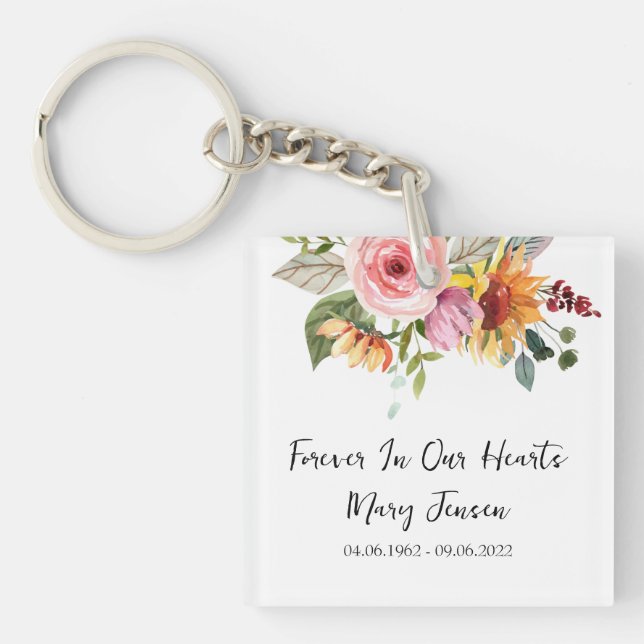 Porte-clefs Floral Memorial Funeral Photo (Devant)
