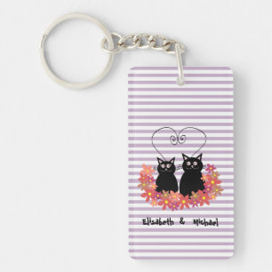 Porte-clefs Floral mignon chats de dessin animé amour couple p