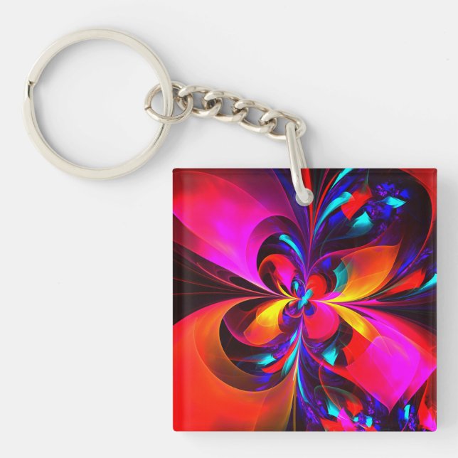 Porte-clefs Floral moderne Art Abstrait Rouge Bleu Motif #07 (Devant)