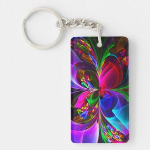 Porte-clefs Floral moderne Art Abstrait Rouge Bleu Motif #12