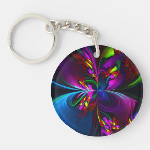 Porte-clefs Floral moderne Art Abstrait Rouge Bleu Motif #15