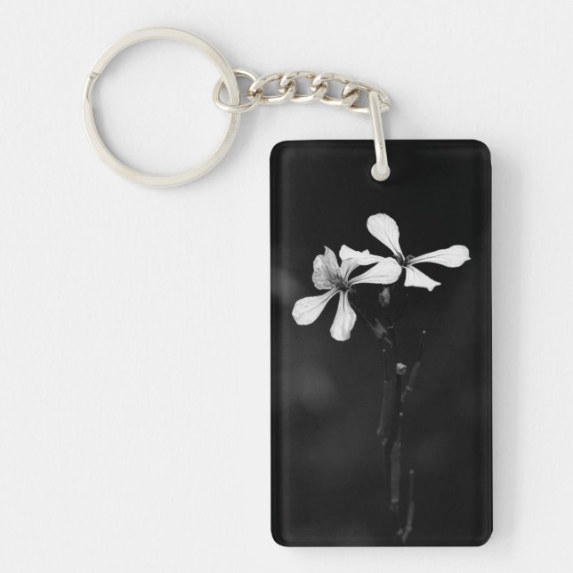 Porte-clefs floral noir et blanc minimal (Devant)