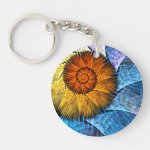 Porte-clefs Floral Orange Bleu Jaune Art Abstrait