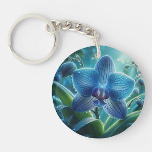 Porte-clefs Floral orchidée bleue