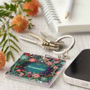 Porte-clefs Floral Personnalisé Un Mot Inspirivé