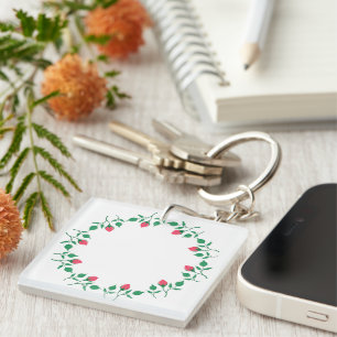 Porte-clefs Floral round frame with pink rose flowers 