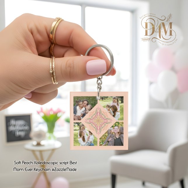 Porte-clefs Floral Soft peach kaleidoscopic Script Best Mom  (kaleidoscopic script)