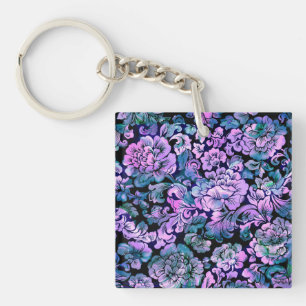 Porte-clefs Floral stylisé en violet