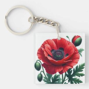 Porte-clefs Flore de pavot rouge