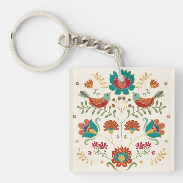 Porte-clefs Flore folk aux oiseaux (Devant)
