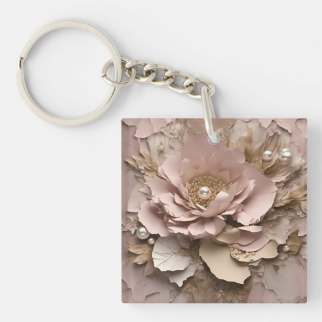 Porte-clefs Flore Rose Dusty - Porte - clé acrylique (Devant)