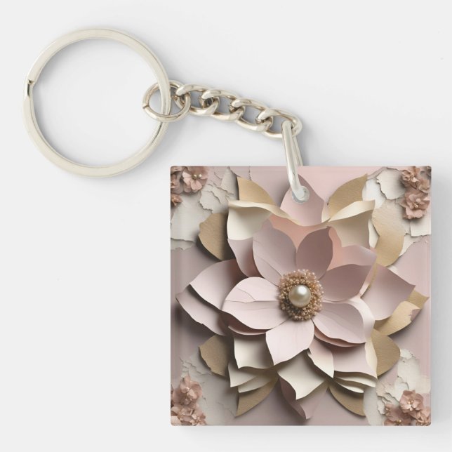 Porte-clefs Flore Rose Dusty - Porte - clé acrylique (Devant)