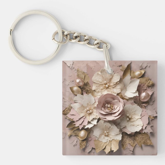 Porte-clefs Flore Rose Dusty - Porte - clé acrylique (Devant)
