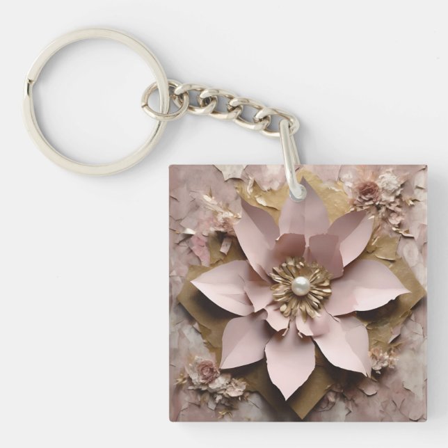 Porte-clefs Flore Rose Dusty - Porte - clé acrylique (Devant)