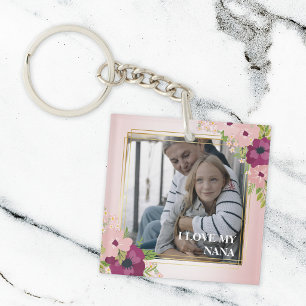 Porte-clefs Flore Rose Vive J'Aime Ma Nana Photo