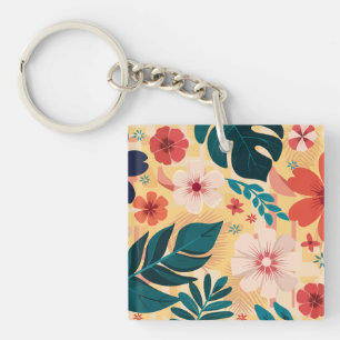 Porte-clefs Flore tropicale avec Feuilles audacieux et fleurs