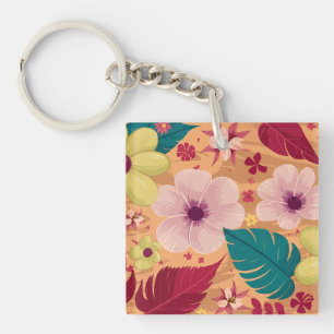 Porte-clefs Flore tropicale chaude avec Feuilles rouges et ver