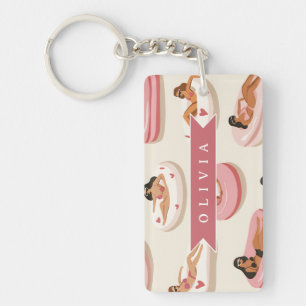 Porte-clefs Flotteur de piscine rose mignon personnalisé esthé