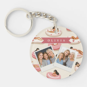 Porte-clefs Flotteur de piscine rose mignon personnalisé esthé