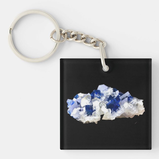 Porte-clefs Flourite bleu profond transparente naturelle (Devant)