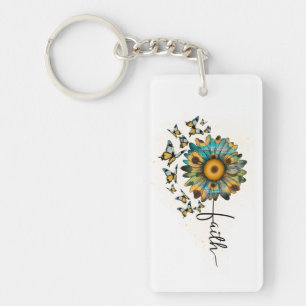 Porte-clefs Foi Fleurs de soleil papillons chrétien Religieux