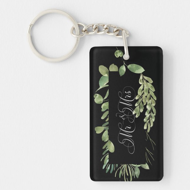 Porte-clefs Foliage simple/ M. & Mme / Mariage Date (Devant)