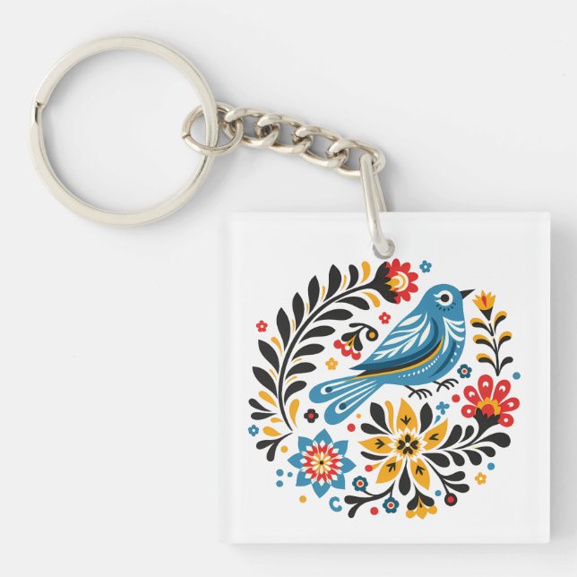 Porte-clefs Folksy Bluebird et Fleur sauvage (Devant)