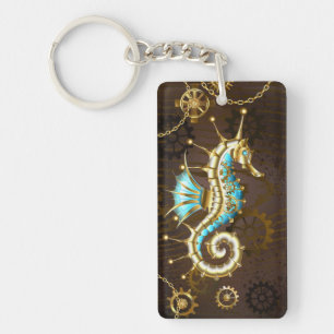 Porte-clefs Fond en bois avec hippocampe mécanique