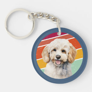 Porte-clefs Fond Rétro Chien Caniche Blanc Mignon