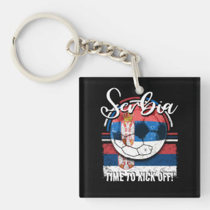 Porte-clefs Football Serbie Drapeau, balle de football Vintage