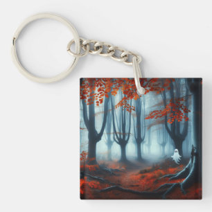 Porte-clefs Forêts éffrayantes d'automne avec un fantôme