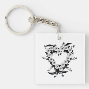 Porte-clefs Forme de coeur en plume et perle noire