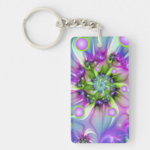 Porte-clefs Formes rondes spirales colorées Art fractal abstra
