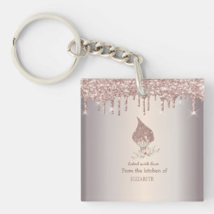 Porte-clefs Fouet Pailleté Rose Gold Gouttes de Paillettes Bou