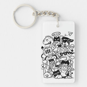 Porte-clefs Foule de personnages de dessins animés excentrique