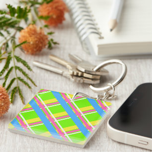 Porte-clefs Fourre-tout vert clair, rose, jaune et bleu plaid