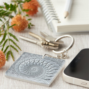 Porte-clefs Fractale en spirale grise abstraite