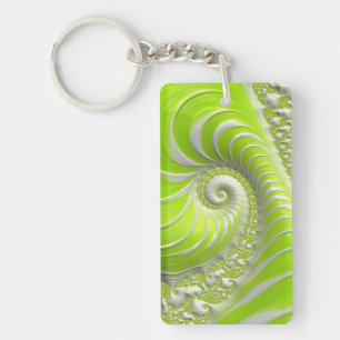 Porte-clefs Fractale en spirale verte citron abstrait