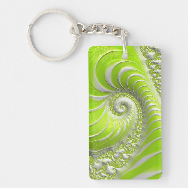 Porte-clefs Fractale en spirale verte citron abstrait (Devant)