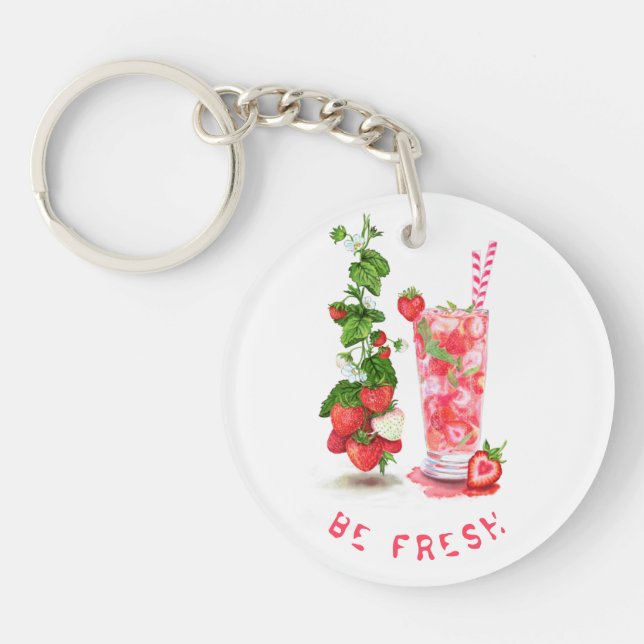 Porte-clefs Fraise Cool Boire Fruits Porte - clé Cadeau (Devant)